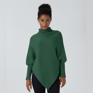 HALARA Forest Green Women's High Neck Long Sleeve Asymmetric Hem Sweater, Small